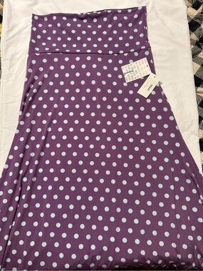 Large, LuLaRoe Polka Dot Fold-Over Waist Maxi  Skirt - Purple/Light Blue